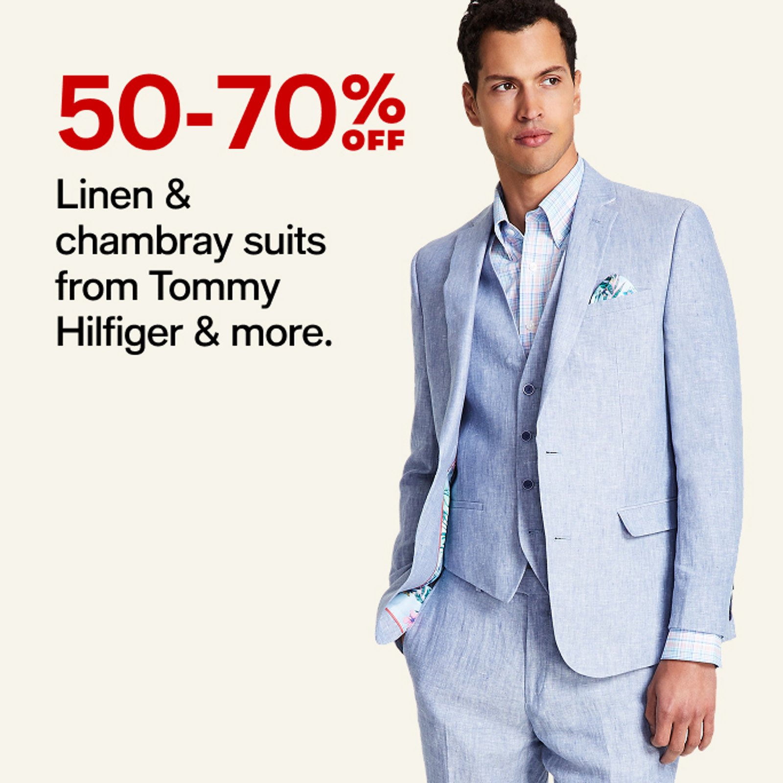 50-70% OFF Linen & chambray suits from Tommy Hilfiger & more.